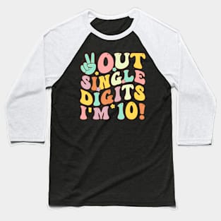 Peace Out Single Digits Retro Groovy 10th Birthday Girl Baseball T-Shirt